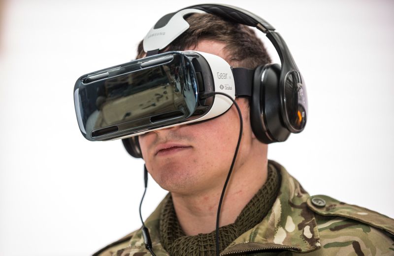 Soldier Using Virtual Reality Headset